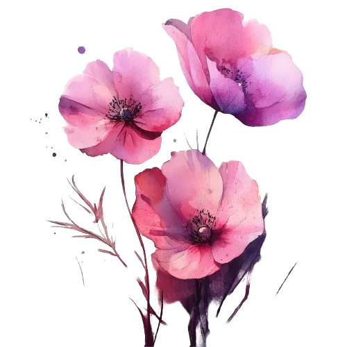ALLTAGSBEGLEITUNG - Ein lebendiges Aquarellgemälde von zart blühenden rosa Blumen